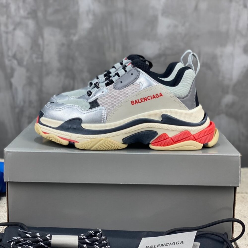 Baalenciaga Triple S - Red/Silver/Gray - EU Size 43